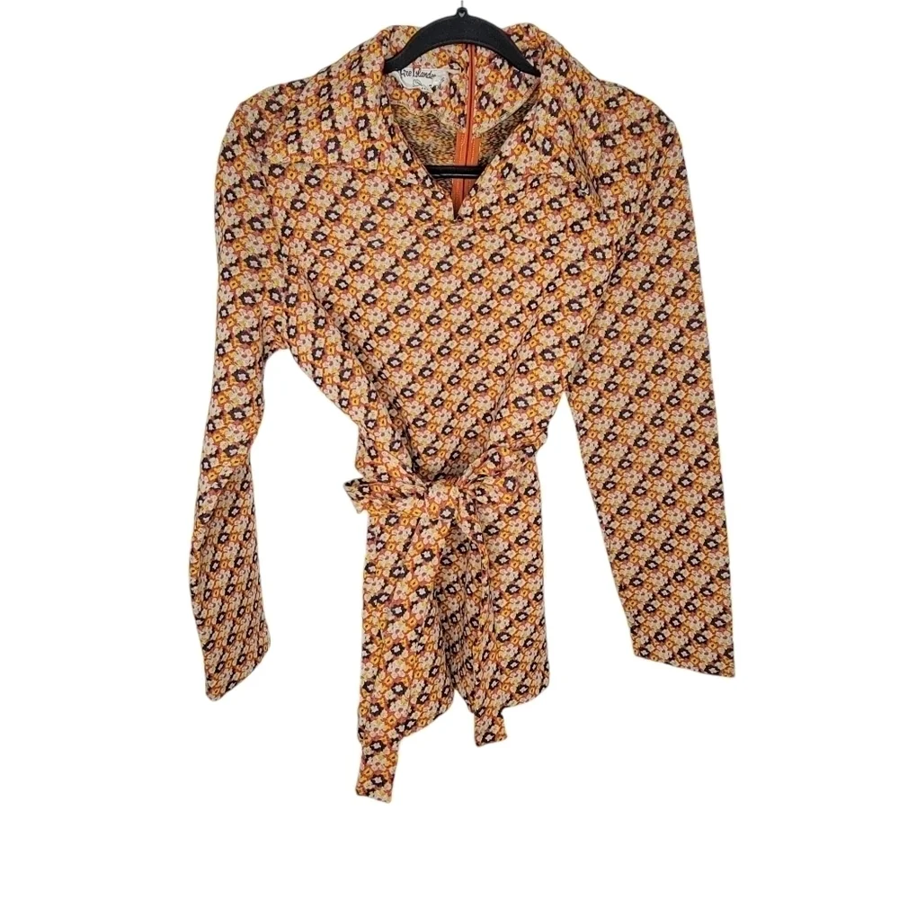 Vintage 60s 70s Flower Power Flowers Floral Dagger Collar Disco Shirt & Sash
